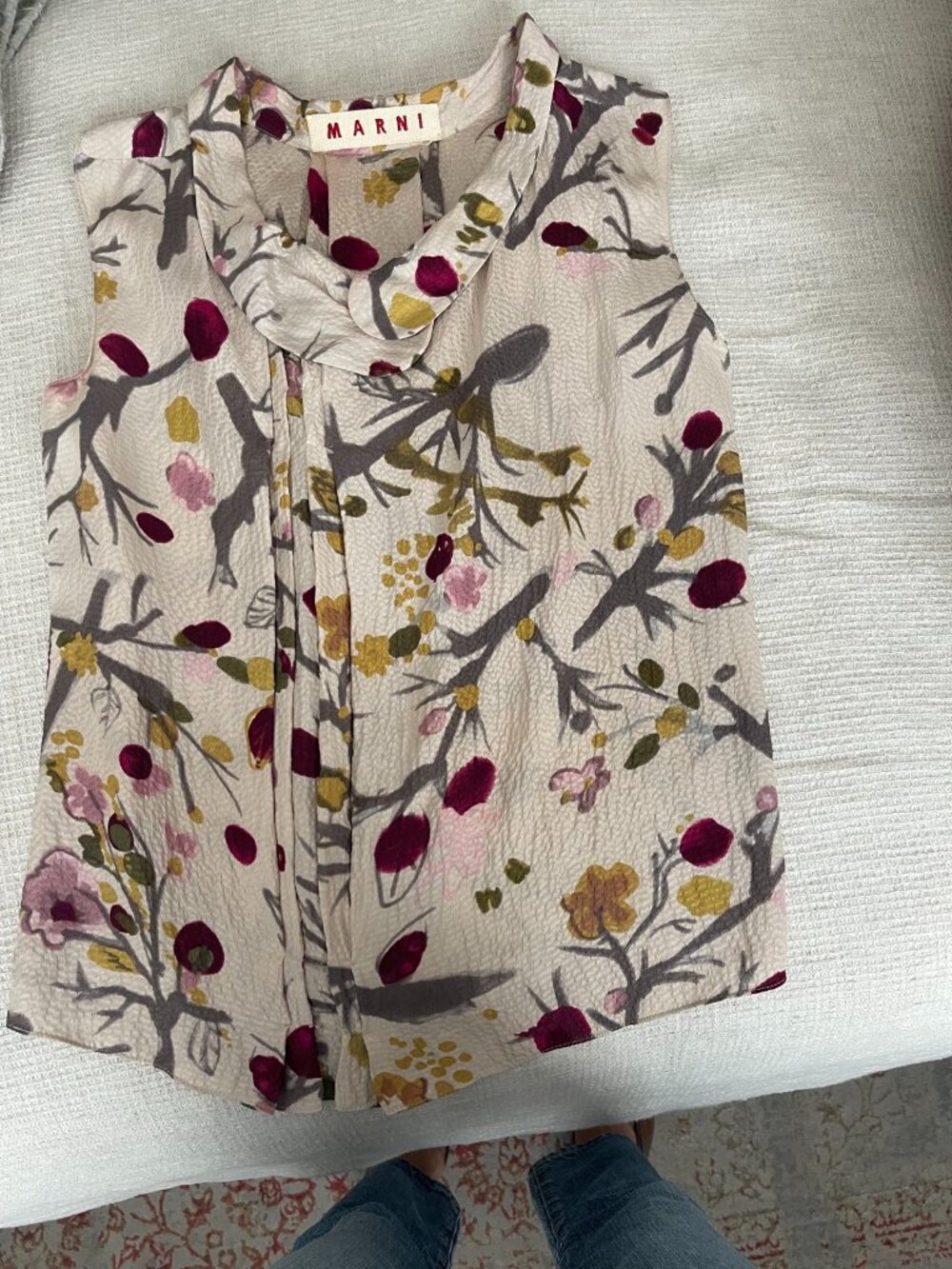 Marni Silk Tie-Neck Blouse | Botanical Branch Print | Size 38